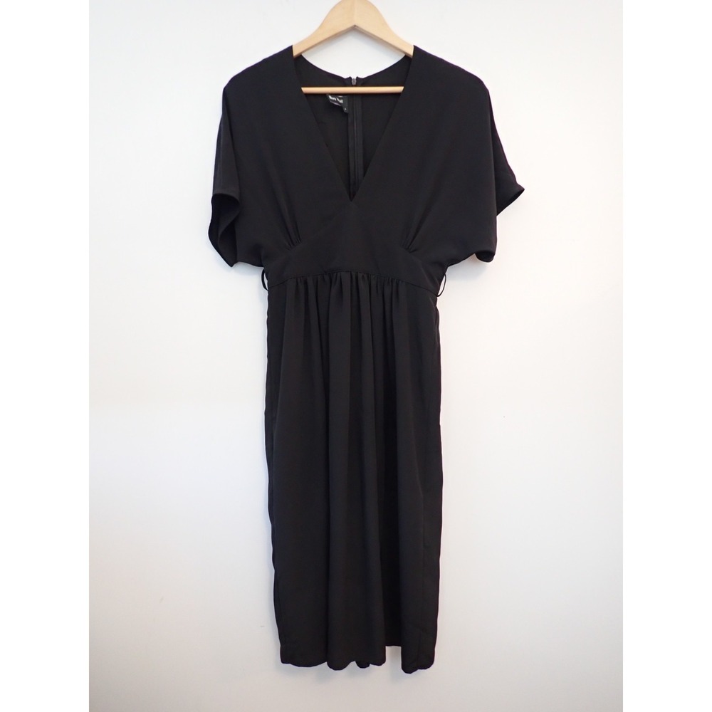 Mary Wyatt London Bathory Plunge Midi Dress Black Size 8 UK No Belt